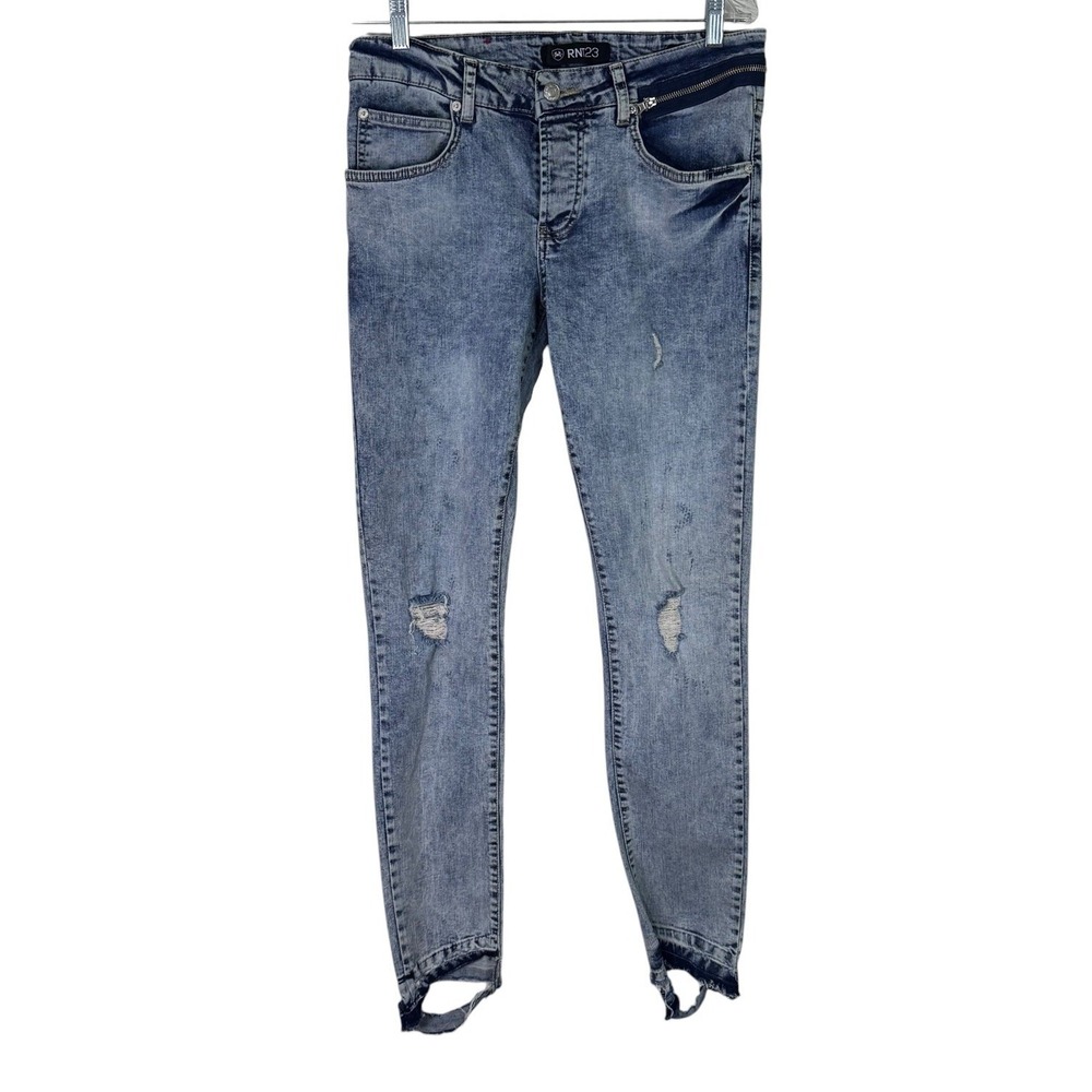 RNT‎ 23 Milano Fit Slim Fit Designer Distressed Button Fly Mens Blue Jeans 32x29